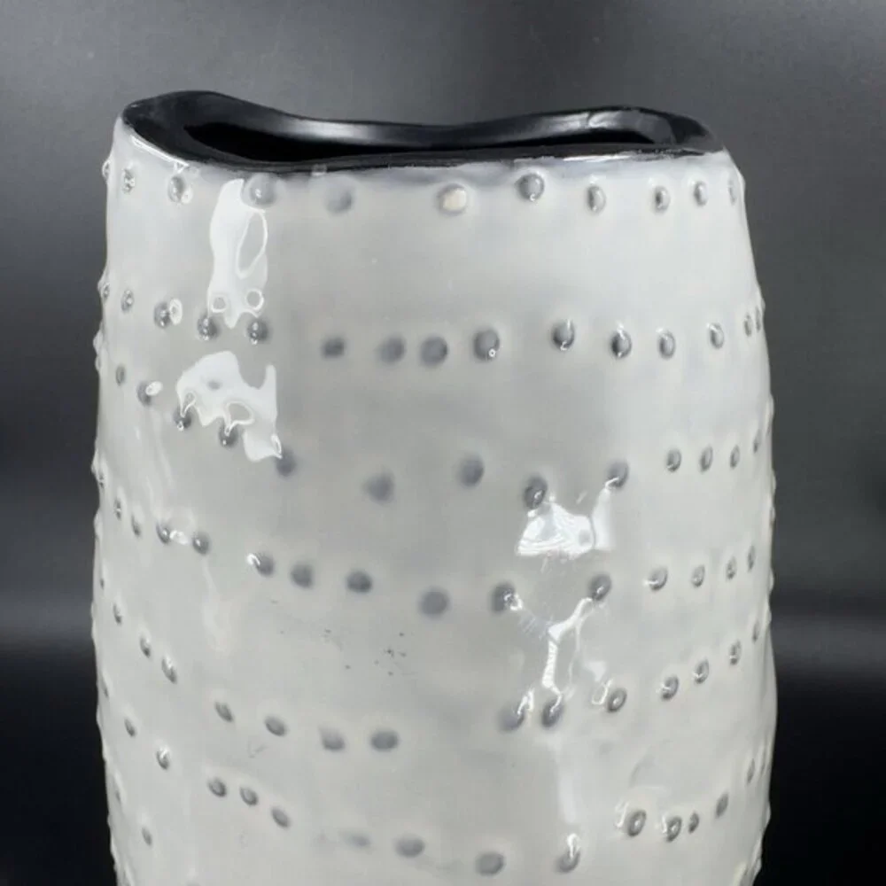 Nate Berkus Ceramic White Hobnail Textured Pottery Vase Vessel With Black Inside